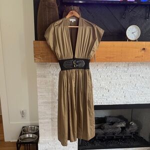Karina Grimaldi Tan Midi Dress with Black Belt